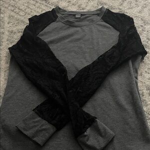 Gray Long Sleeve Top with Black Lace Accents size M